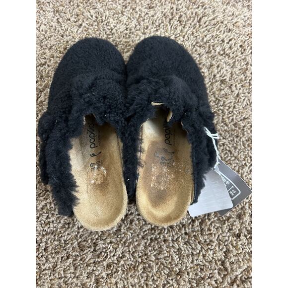 Birkenstock Papillion EU 39 US 8 Black Shearling Cork Wedge Clog Mule - Picture 7 of 13